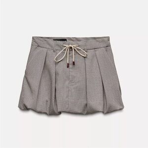 Zara Checkered Houndstooth Plaid Balloon Skirt w Drawstring & Belt Loop Waist L